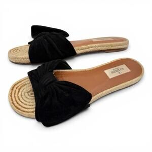 Valentino Black Bow Espadrille Slide Sandals